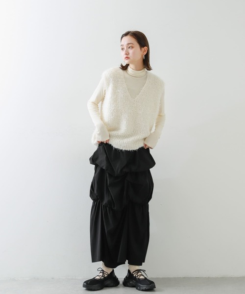 SENSE OF PLACE by URBAN RESEARCH（センスオブプレイスバイアーバンリサーチ）の「バルーンタックティアードスカート（スカート・レディース・カーキ/オフホワイト/ブラック・ONE）」の20枚目の写真