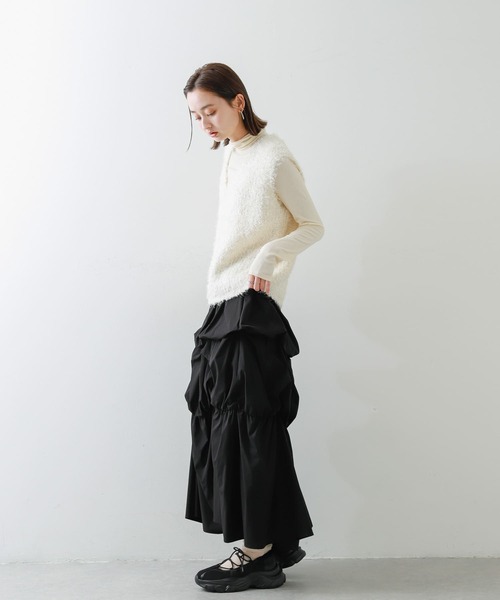 SENSE OF PLACE by URBAN RESEARCH（センスオブプレイスバイアーバンリサーチ）の「バルーンタックティアードスカート（スカート・レディース・カーキ/オフホワイト/ブラック・ONE）」の21枚目の写真