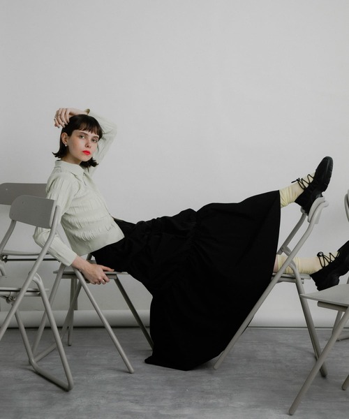 SENSE OF PLACE by URBAN RESEARCH（センスオブプレイスバイアーバンリサーチ）の「バルーンタックティアードスカート（スカート・レディース・カーキ/オフホワイト/ブラック・ONE）」の22枚目の写真