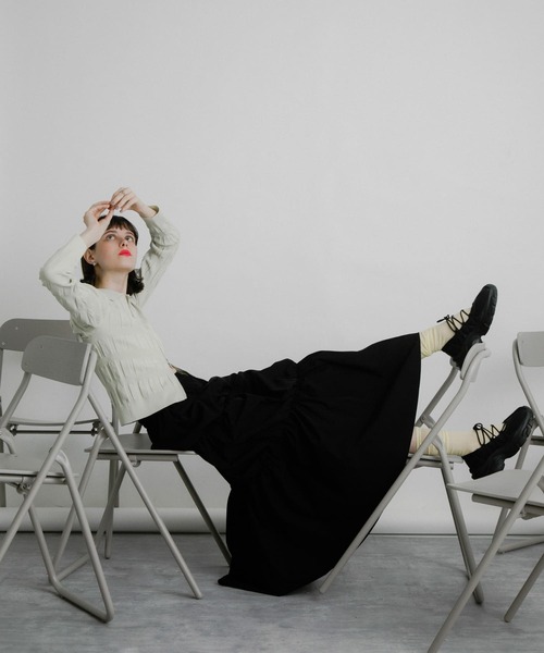 SENSE OF PLACE by URBAN RESEARCH（センスオブプレイスバイアーバンリサーチ）の「バルーンタックティアードスカート（スカート・レディース・カーキ/オフホワイト/ブラック・ONE）」の4枚目の写真