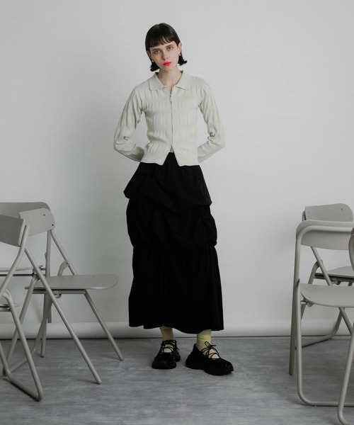 SENSE OF PLACE by URBAN RESEARCH（センスオブプレイスバイアーバンリサーチ）の「バルーンタックティアードスカート（スカート・レディース・カーキ/オフホワイト/ブラック・ONE）」の5枚目の写真