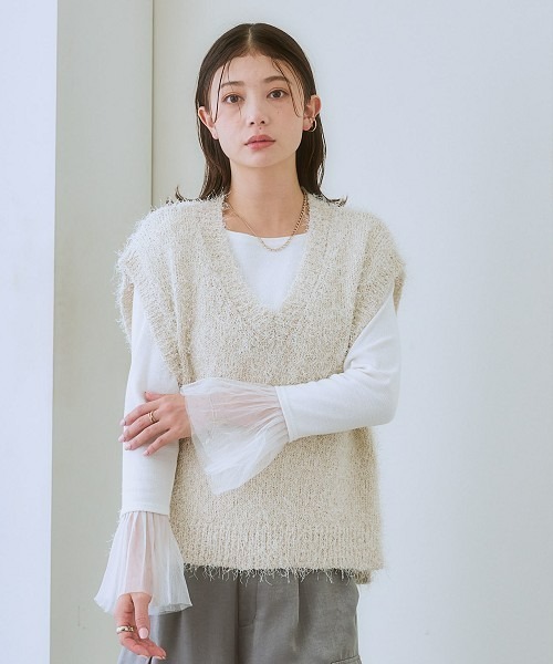 nissen（ニッセン）の「ブラッシュシャギーニットベスト（ニット/セーター・レディース・グレー/キナリ・3L/LL/L/M/S）」の3枚目の写真