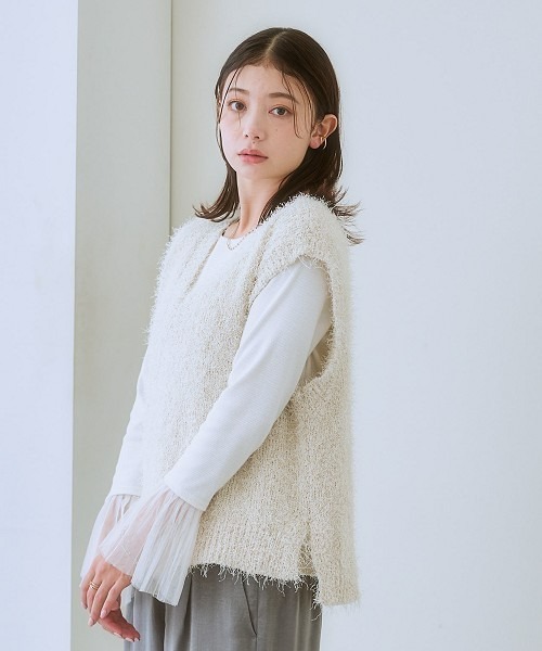 nissen（ニッセン）の「ブラッシュシャギーニットベスト（ニット/セーター・レディース・グレー/キナリ・3L/LL/L/M/S）」の4枚目の写真