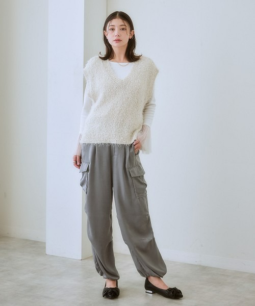 nissen（ニッセン）の「ブラッシュシャギーニットベスト（ニット/セーター・レディース・グレー/キナリ・3L/LL/L/M/S）」の5枚目の写真
