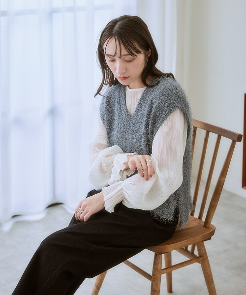 nissen（ニッセン）の「ブラッシュシャギーニットベスト（ニット/セーター・レディース・グレー/キナリ・3L/LL/L/M/S）」の9枚目の写真