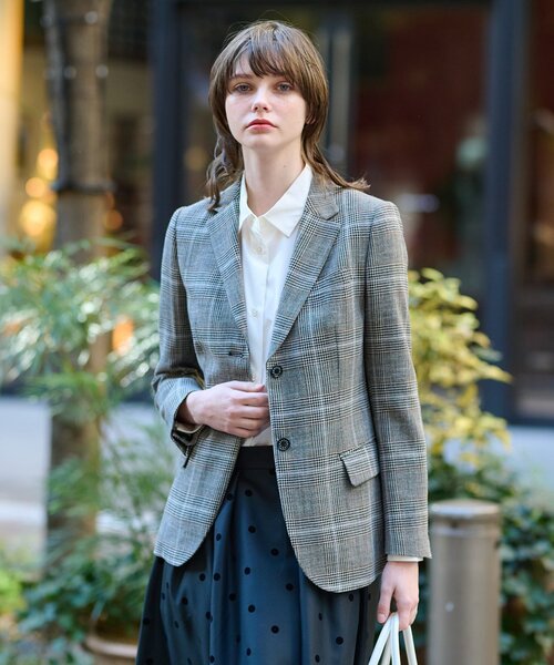 DRESSTERIOR(ドレステリア)の「尾州ウールコットングレンチェックジャケット(テーラードジャケット・レディース・ブラウン系2・34/36/38)」の6枚目の写真