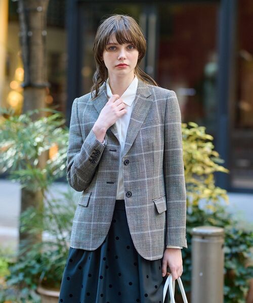 DRESSTERIOR(ドレステリア)の「尾州ウールコットングレンチェックジャケット(テーラードジャケット・レディース・ブラウン系2・34/36/38)」の5枚目の写真