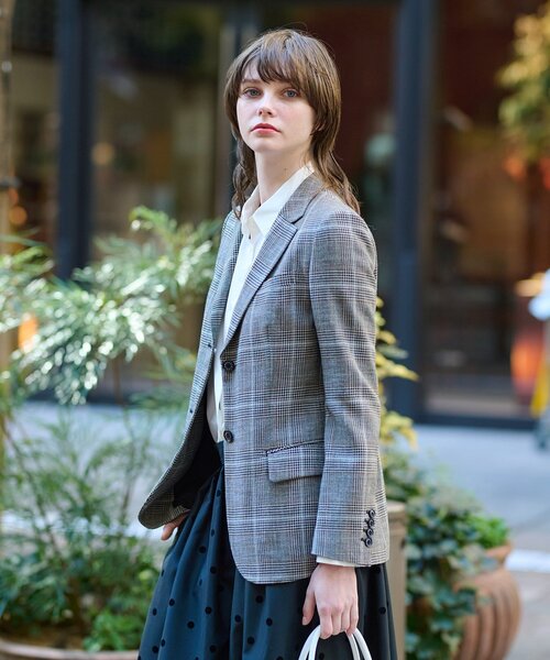 DRESSTERIOR(ドレステリア)の「尾州ウールコットングレンチェックジャケット(テーラードジャケット・レディース・ブラウン系2・34/36/38)」の4枚目の写真