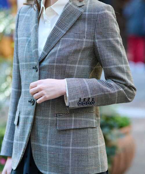 DRESSTERIOR(ドレステリア)の「尾州ウールコットングレンチェックジャケット(テーラードジャケット・レディース・ブラウン系2・34/36/38)」の2枚目の写真