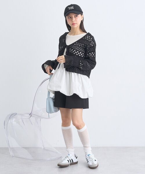 earth music&ecology（アースミュージックアンドエコロジー）の「フロントリボン透かし編みカーディガン（カーディガン/ボレロ・レディース・アイボリー/ブラック/レッド・FREE）」の18枚目の写真