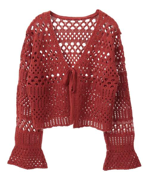 セール】フロントリボン透かし編みカーディガン（カーディガン