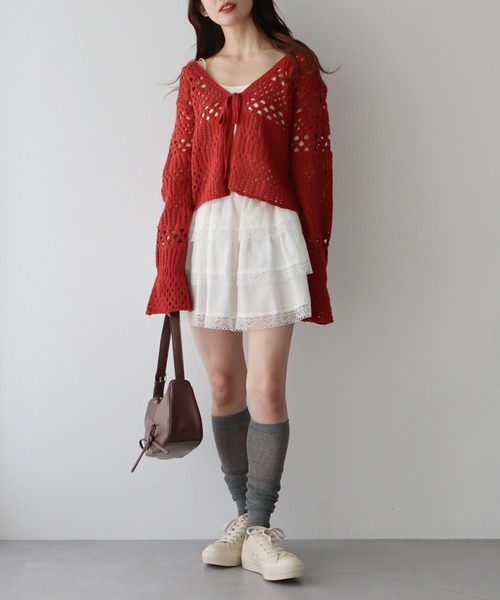 heaven by Marc Jacobs 透かし編みカーディガン ボレロ セール】透かし編みフロントリボンフリルカーディガン