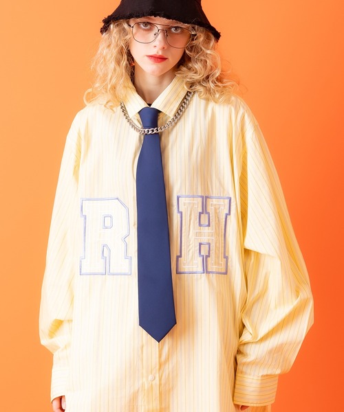【美品】ヒューマンメイド マルチストライプ ワッペンロゴ ラガーシャツ L相当 a.p.o.v. ロゴ刺繍ワッペンオーバーサイズマルチストライプシャツ