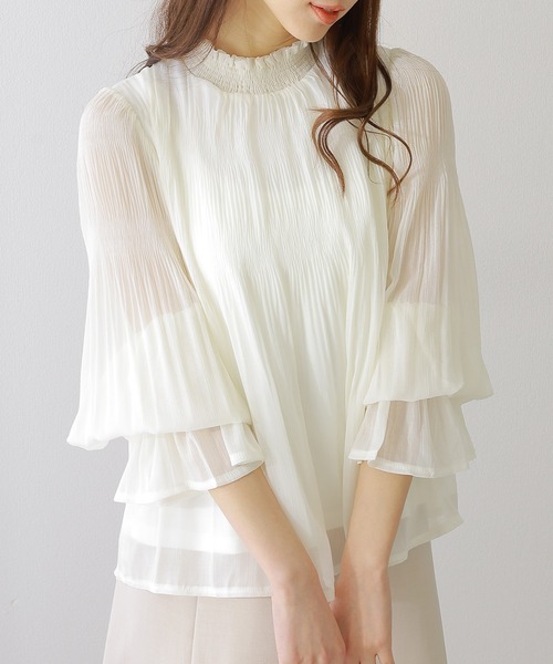 Lace Ladies(レースレディース)の「ソリッドカラー キャンディ袖 フリル ギャザー ブラウス(シャツ/ブラウス・レディース・モカ/アイボリー/グレー/ブラック・FREE/S)」の2枚目の写真