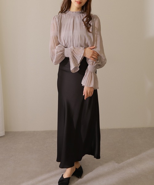 Lace Ladies(レースレディース)の「ソリッドカラー キャンディ袖 フリル ギャザー ブラウス(シャツ/ブラウス・レディース・モカ/アイボリー/グレー/ブラック・FREE/S)」の5枚目の写真