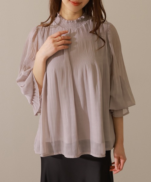 Lace Ladies(レースレディース)の「ソリッドカラー キャンディ袖 フリル ギャザー ブラウス(シャツ/ブラウス・レディース・モカ/アイボリー/グレー/ブラック・FREE/S)」の9枚目の写真