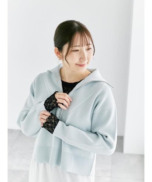 Te chichi TERRASSE(テチチテラス)の「無撚糸ハーフジップニット(ニット/セーター・レディース・サックスブルー/ブラック/オフホワイト・F)」の3枚目の写真