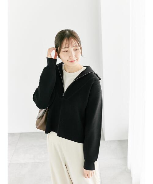 Te chichi TERRASSE(テチチテラス)の「無撚糸ハーフジップニット(ニット/セーター・レディース・サックスブルー/ブラック/オフホワイト・F)」の9枚目の写真