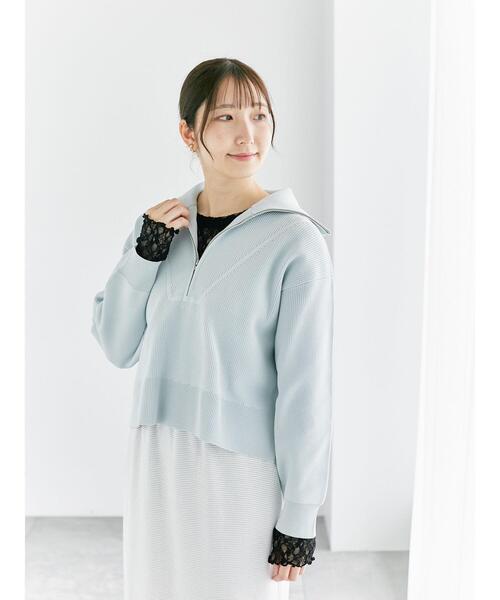 Te chichi TERRASSE(テチチテラス)の「無撚糸ハーフジップニット(ニット/セーター・レディース・サックスブルー/ブラック/オフホワイト・F)」の12枚目の写真