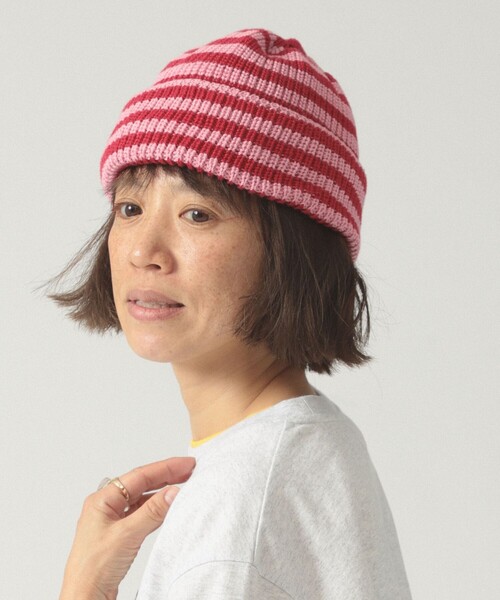 LEUCHTFEUER（ロイフトフォイヤー）の「【別注】LEUCHTFEUER / ボーダー ワッチ キャップ（ニットキャップ/ビーニー・レディース・グリーン/レッド・ONE SIZE）」の2枚目の写真