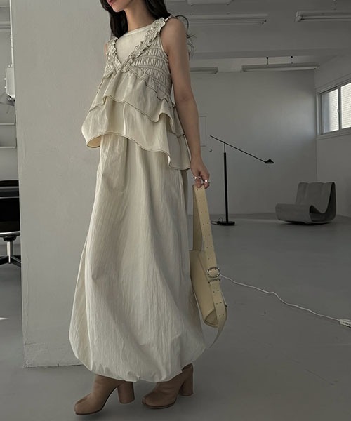 セール】peplum docking bi color stitch shirring OP