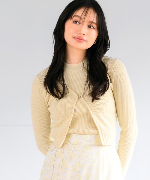 MISCH MASCH（ミッシュマッシュ）の「金ホックリブニットアンサンブル（ニット/セーター・レディース・ホワイト/ライトブルー/イエロー・ﾌﾘ-）」の6枚目の写真
