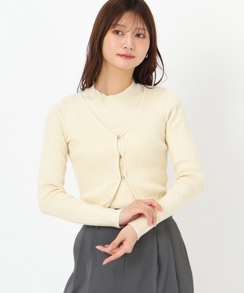 MISCH MASCH（ミッシュマッシュ）の「金ホックリブニットアンサンブル（ニット/セーター・レディース・ホワイト/ライトブルー/イエロー・ﾌﾘ-）」の11枚目の写真