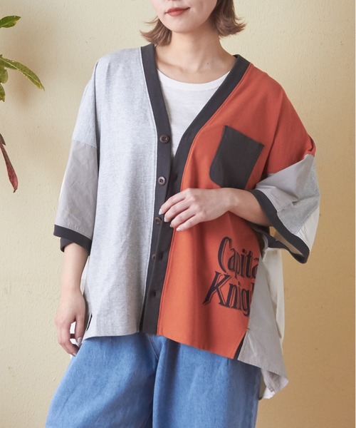 CUBE SUGAR（キューブシュガー）の「異素材切替ドルマンスリーブカーディガン（カーディガン/ボレロ・レディース・ホワイト/マルチ/トップグレー/オレンジ/スミクロ・M）」の5枚目の写真