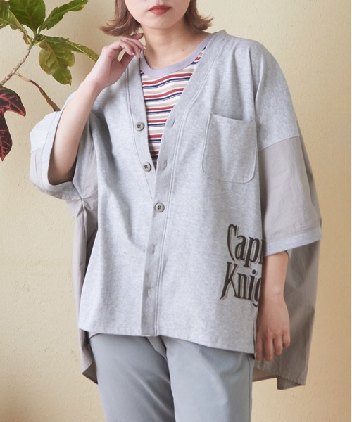 CUBE SUGAR（キューブシュガー）の「異素材切替ドルマンスリーブカーディガン（カーディガン/ボレロ・レディース・ホワイト/マルチ/トップグレー/オレンジ/スミクロ・M）」の3枚目の写真