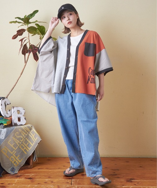 CUBE SUGAR（キューブシュガー）の「異素材切替ドルマンスリーブカーディガン（カーディガン/ボレロ・レディース・ホワイト/マルチ/トップグレー/オレンジ/スミクロ・M）」の6枚目の写真