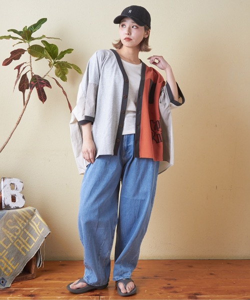 CUBE SUGAR（キューブシュガー）の「異素材切替ドルマンスリーブカーディガン（カーディガン/ボレロ・レディース・ホワイト/マルチ/トップグレー/オレンジ/スミクロ・M）」の10枚目の写真