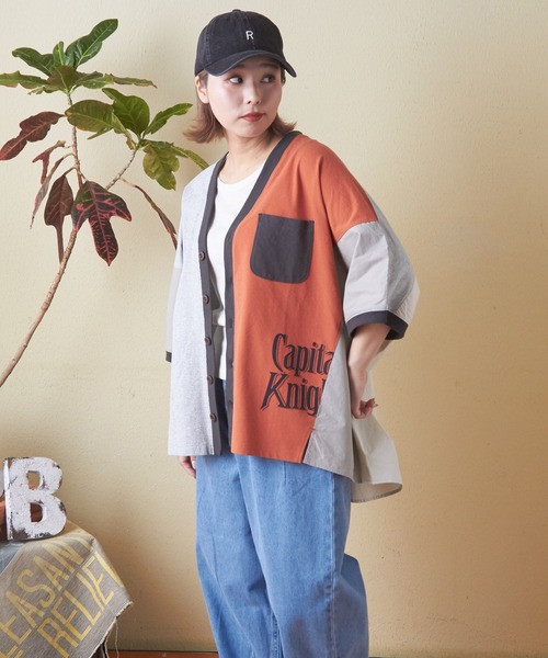 CUBE SUGAR（キューブシュガー）の「異素材切替ドルマンスリーブカーディガン（カーディガン/ボレロ・レディース・ホワイト/マルチ/トップグレー/オレンジ/スミクロ・M）」の7枚目の写真