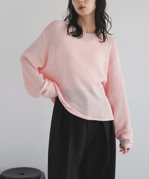 オレオレオ 　Time is onリンクス フロントパネル ニット 半袖 セール】透かし編みルーズメッシュ ニット（ニット/セーター