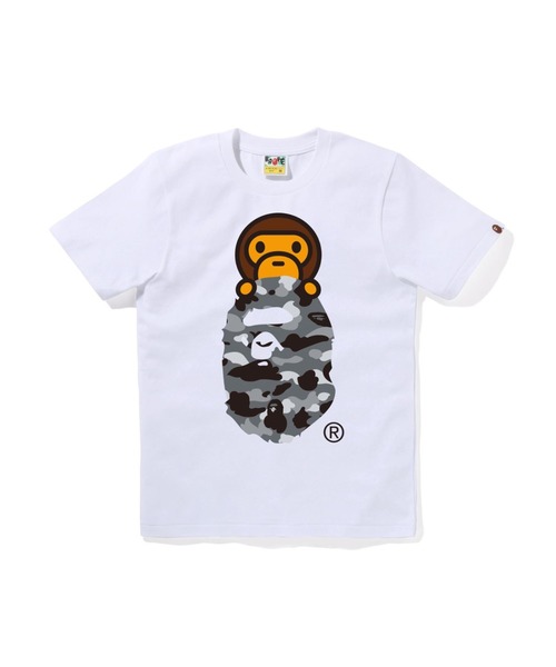 A BATHING APE（アベイシングエイプ）の「1ST CAMO MILO ON APE HEAD TEE（Tシャツ/カットソー・レディース・ホワイト×グレー/ブラック×グリーン/ホワイト×グリーン/ホワイト×イエロー/ブラック×グレー/ブラック×イエロー・SMALL/XX-SMALL/MEDIUM/X-SMALL）」の2枚目の写真