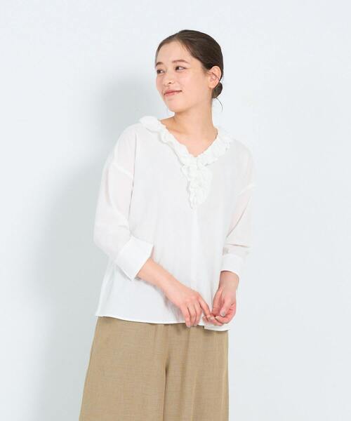 ADIEU TRISTESSE（アデュートリステス）の「フリルカラープルオーバーブラウス（シャツ/ブラウス・レディース・オフホワイト/パープル/チェック・38）」の8枚目の写真