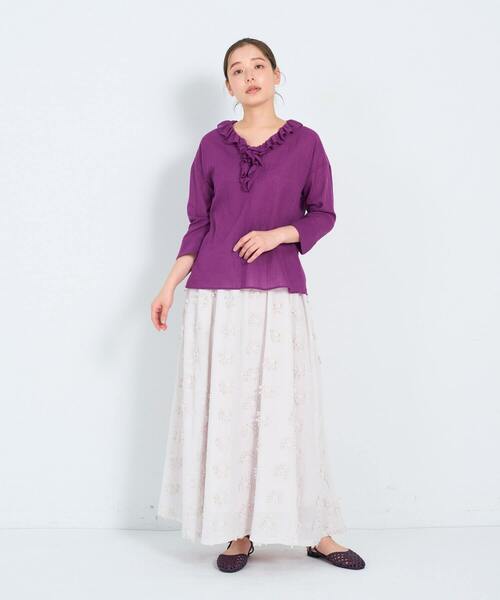 ADIEU TRISTESSE（アデュートリステス）の「フリルカラープルオーバーブラウス（シャツ/ブラウス・レディース・オフホワイト/パープル/チェック・38）」の13枚目の写真