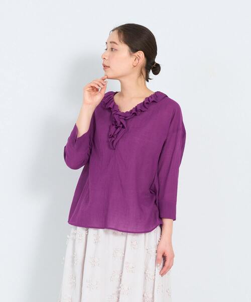 ADIEU TRISTESSE（アデュートリステス）の「フリルカラープルオーバーブラウス（シャツ/ブラウス・レディース・オフホワイト/パープル/チェック・38）」の16枚目の写真