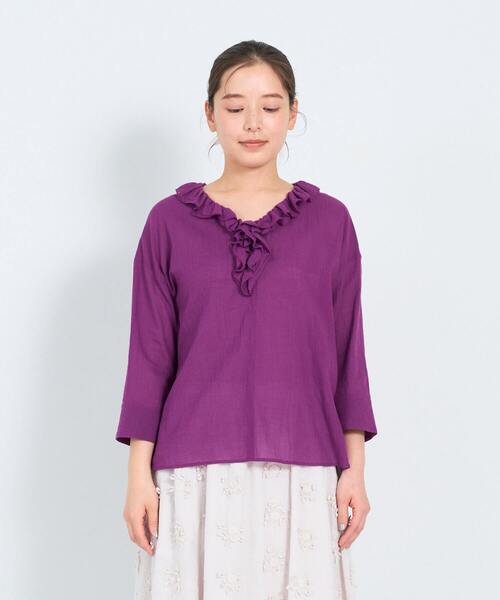 ADIEU TRISTESSE（アデュートリステス）の「フリルカラープルオーバーブラウス（シャツ/ブラウス・レディース・オフホワイト/パープル/チェック・38）」の17枚目の写真