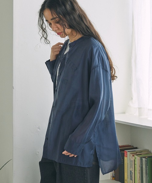 MONO-MART LADY'S（モノマートレディース）の「バンドカラー オーバーサイズ シアーシャツ ≪冷房対策/体型カバー≫（シャツ/ブラウス・レディース・アイボリー/ブラック/ネイビー/ブラウン・FREE）」の12枚目の写真
