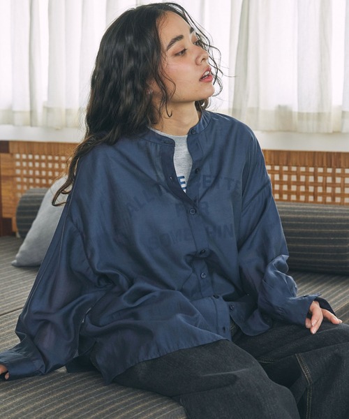 MONO-MART LADY'S（モノマートレディース）の「バンドカラー オーバーサイズ シアーシャツ ≪冷房対策/体型カバー≫（シャツ/ブラウス・レディース・アイボリー/ブラック/ネイビー/ブラウン・FREE）」の14枚目の写真