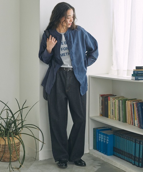 MONO-MART LADY'S（モノマートレディース）の「バンドカラー オーバーサイズ シアーシャツ ≪冷房対策/体型カバー≫（シャツ/ブラウス・レディース・アイボリー/ブラック/ネイビー/ブラウン・FREE）」の16枚目の写真