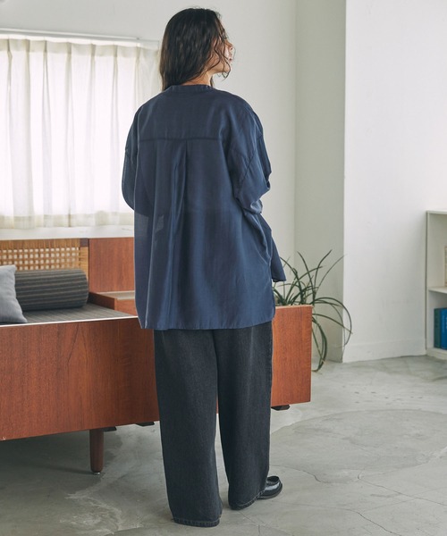 MONO-MART LADY'S（モノマートレディース）の「バンドカラー オーバーサイズ シアーシャツ ≪冷房対策/体型カバー≫（シャツ/ブラウス・レディース・アイボリー/ブラック/ネイビー/ブラウン・FREE）」の19枚目の写真