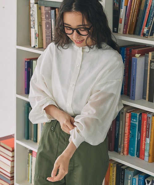 MONO-MART LADY'S（モノマートレディース）の「バンドカラー オーバーサイズ シアーシャツ ≪冷房対策/体型カバー≫（シャツ/ブラウス・レディース・アイボリー/ブラック/ネイビー/ブラウン・FREE）」の20枚目の写真