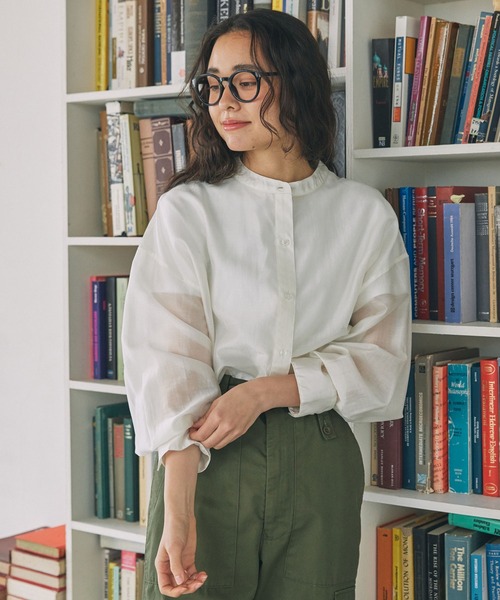 MONO-MART LADY'S（モノマートレディース）の「バンドカラー オーバーサイズ シアーシャツ ≪冷房対策/体型カバー≫（シャツ/ブラウス・レディース・アイボリー/ブラック/ネイビー/ブラウン・FREE）」の21枚目の写真