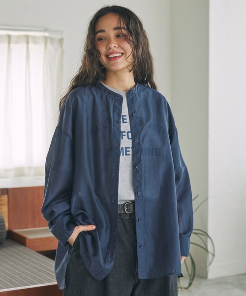 タグ付 美品 プラージュ シアーバンドカラーシャツ ブルー オーバーサイズ タグ付 美品 プラージュ シアーバンドカラーシャツ ブルー
