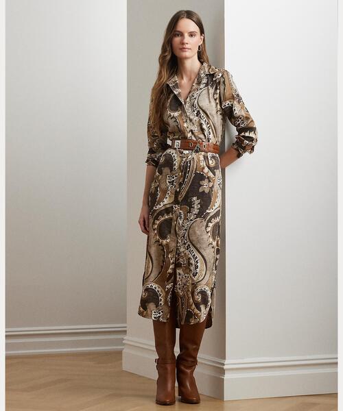 ★ LAUREN RALPH LAUREN ペイズリー シャツ ワンピース セール】ペイズリー ツイル シャツドレス（シャツワンピース