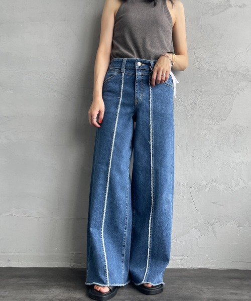 SOMETHING/サムシング] LISA フリンジ ワイドデニムパンツ