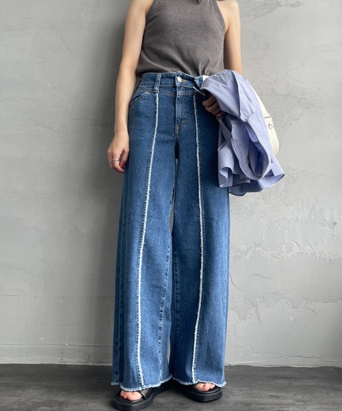 SOMETHING/サムシング] LISA フリンジ ワイドデニムパンツ（デニム