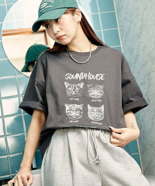 PUBLUX(パブリュクス)の「PUBLUX/パブリュクス ”SOUNDHOUSE” 4キャット アニマルプリントTシャツ 限定展開(Tシャツ/カットソー・レディース・オフホワイト/チャコールグレー・MEDIUM/SMALL/LARGE)」の4枚目の写真