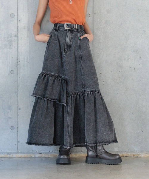 PAGEBOY（ページボーイ）の「ケミカルフリルスカート（デニムスカート・レディース・ブラック/ブルー・FREE）」の12枚目の写真